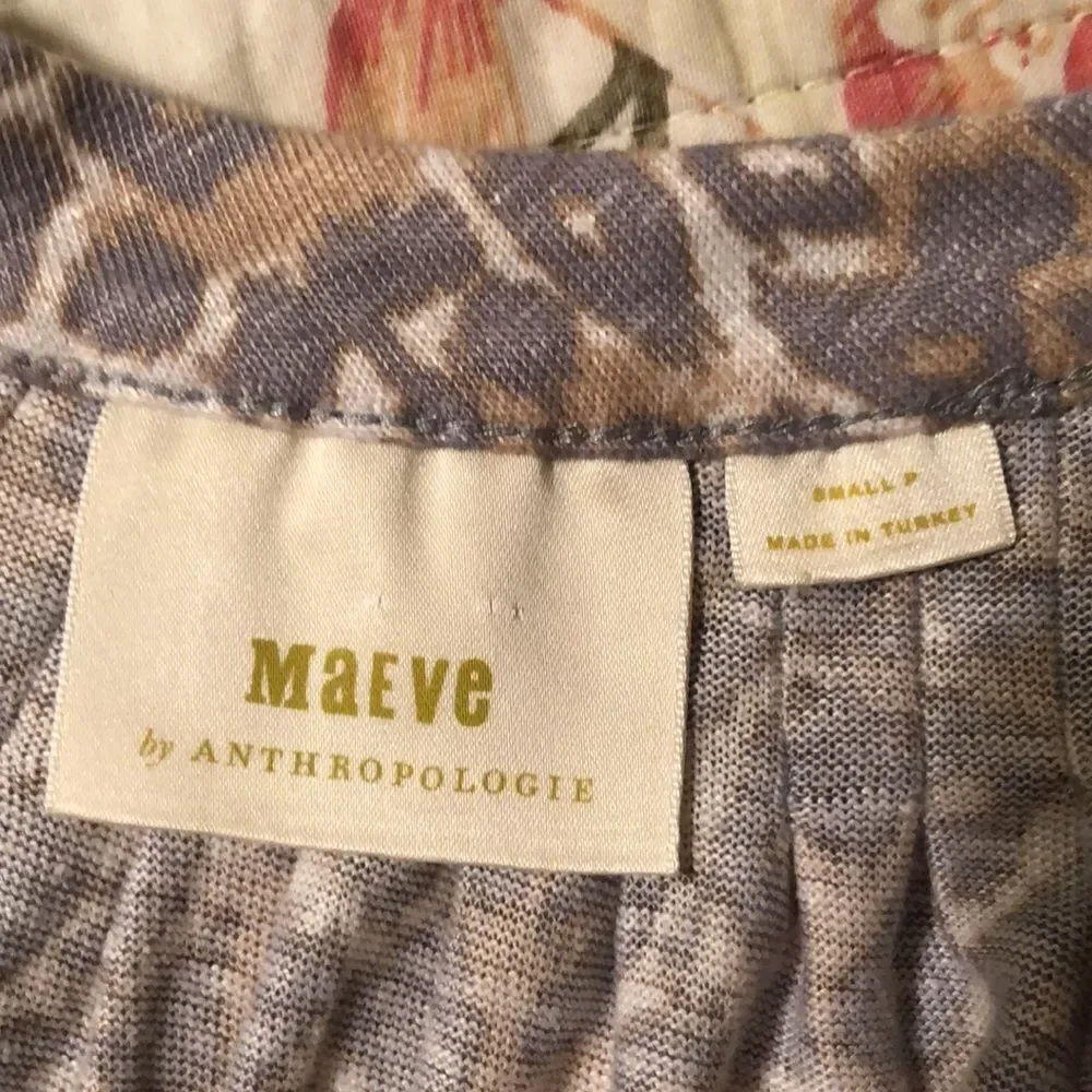Anthropologie S Maeve Linen Puff Sleeve Leopard Top